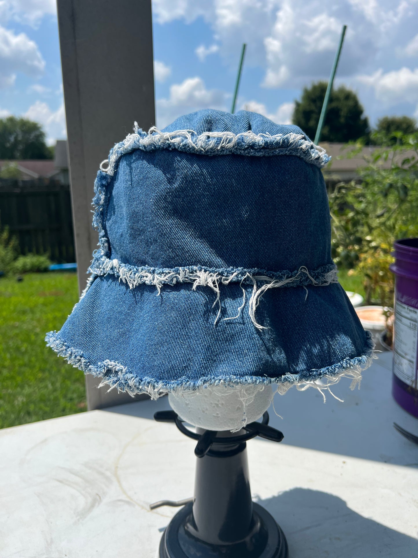 Distressed Denim Bucket Hat.