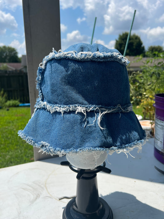 Distressed Denim Bucket Hat.